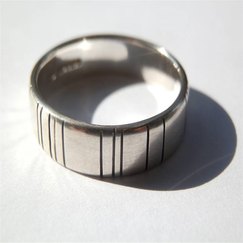 Mens Silver Barcode Oxidized Ring - The Handmade &trade;