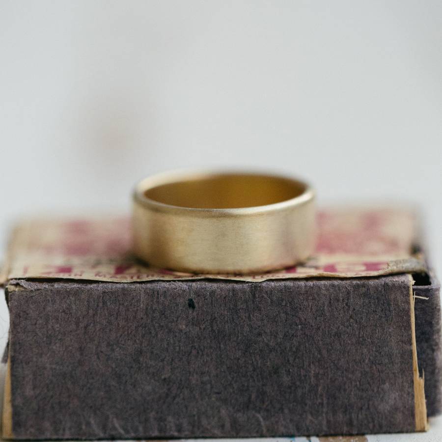 Mens Wide Brushed Pillow Wedding Ring Gold - The Handmade &trade;